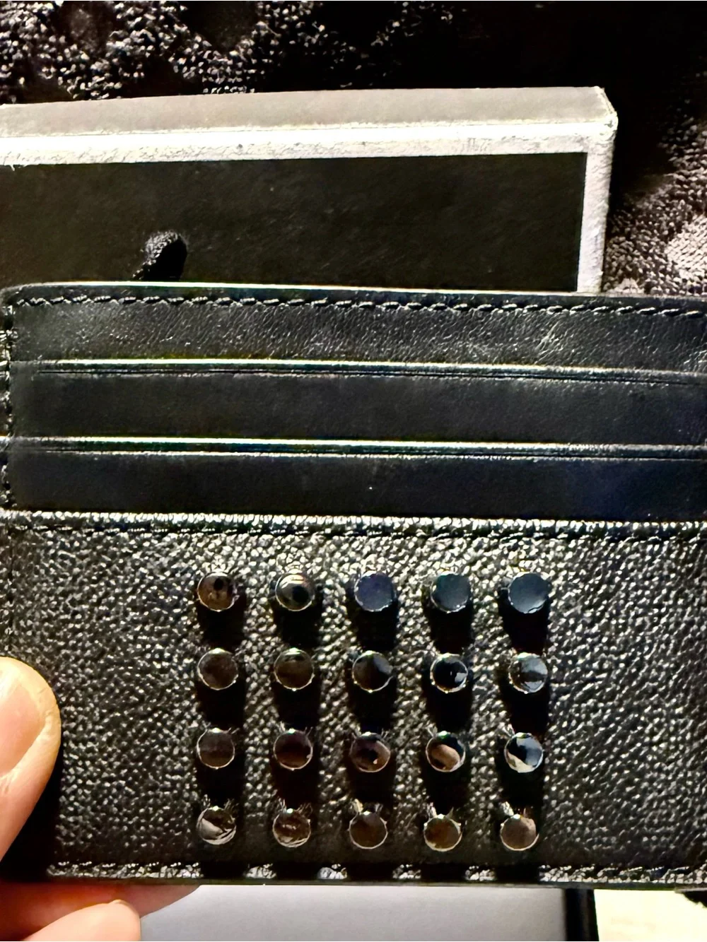 Michael Kors Black Stud-Embellished Leather Card Case